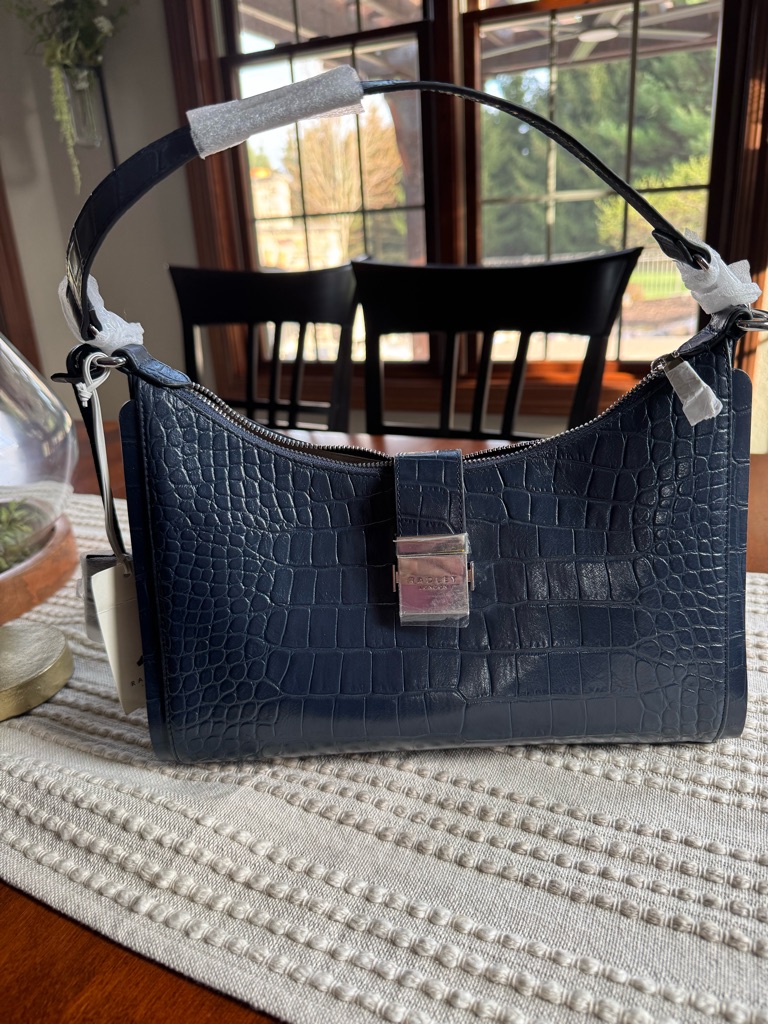 Radley London Navy Croc-Embossed Shoulder Bag With Silver Clasp